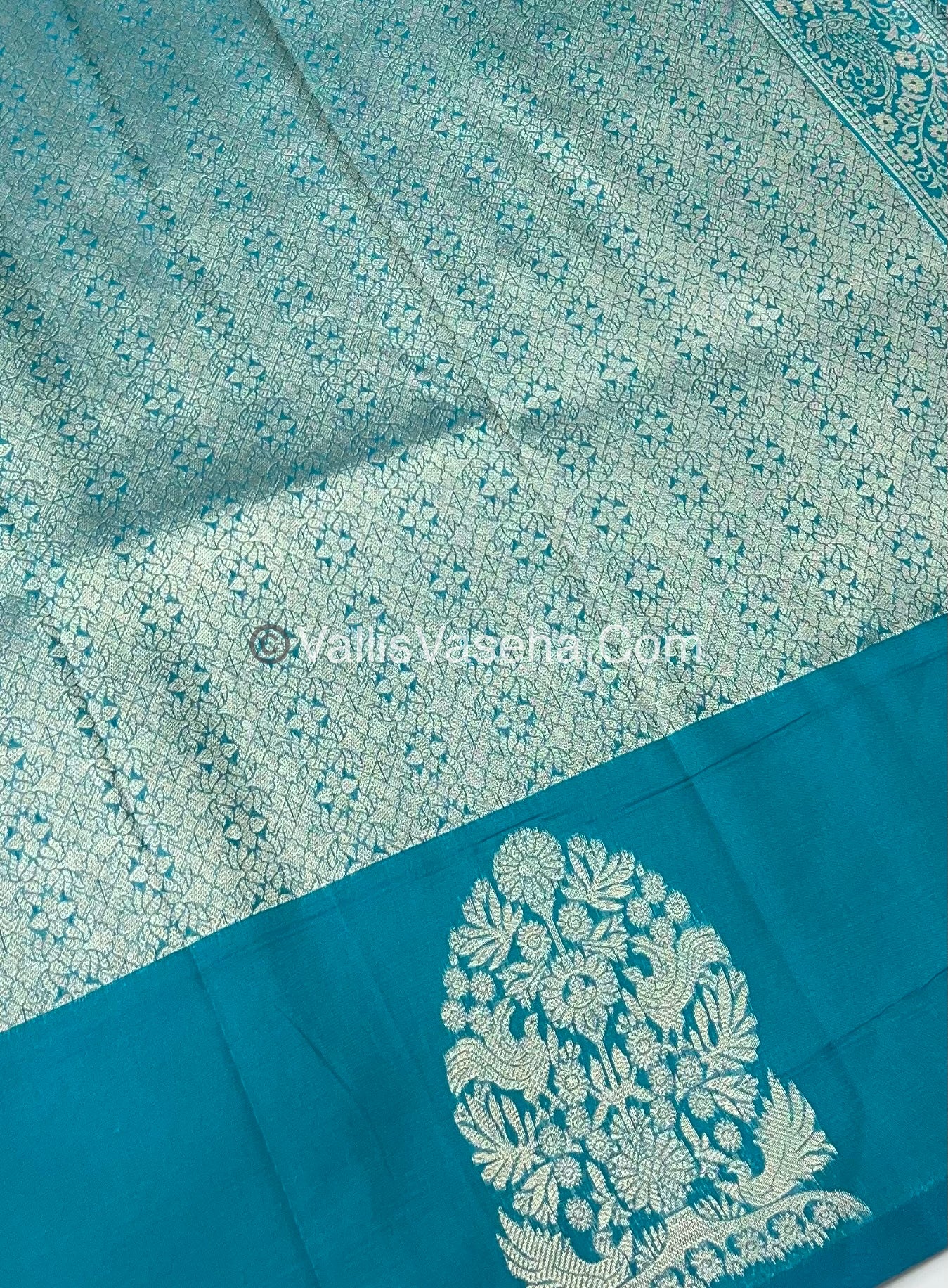 Semi Soft Silk - Tree With Double Birds Butta Border - Ramar Blue Shade -VVSSS011