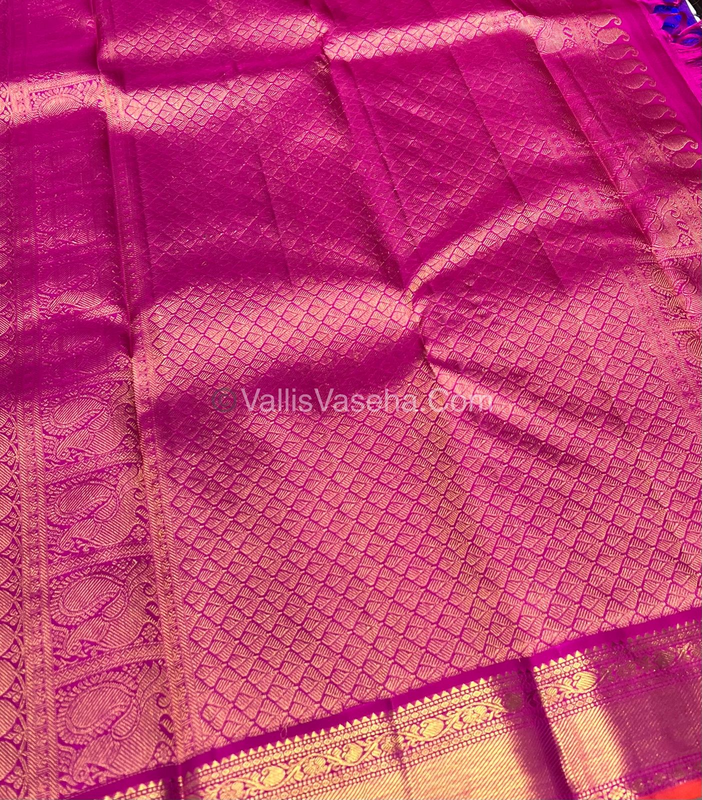 Pure Kanchipuram Silk Saree - Purplish Blue & Pink Combo - VVPS011