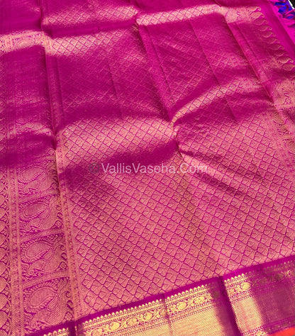 Pure Kanchipuram Silk Saree - Purplish Blue & Pink Combo - VVPS011
