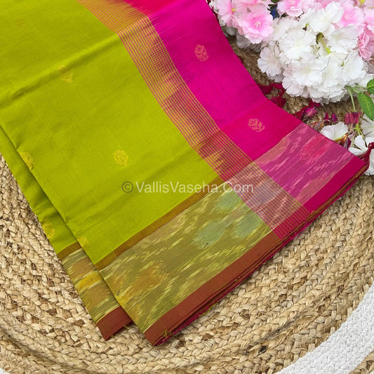 Semi Silk Cotton Saree -  Green & Pink - VVSSC001