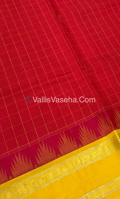 Pure Korvai Silk Cotton - Red with Yellow- Checks Pattern - VVKSC022