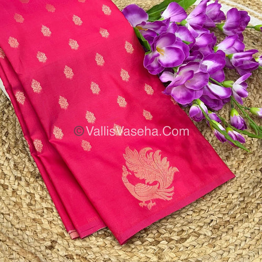 Semi Soft Silk - Peacock Butta Border - Pink Shade -VVSSS014