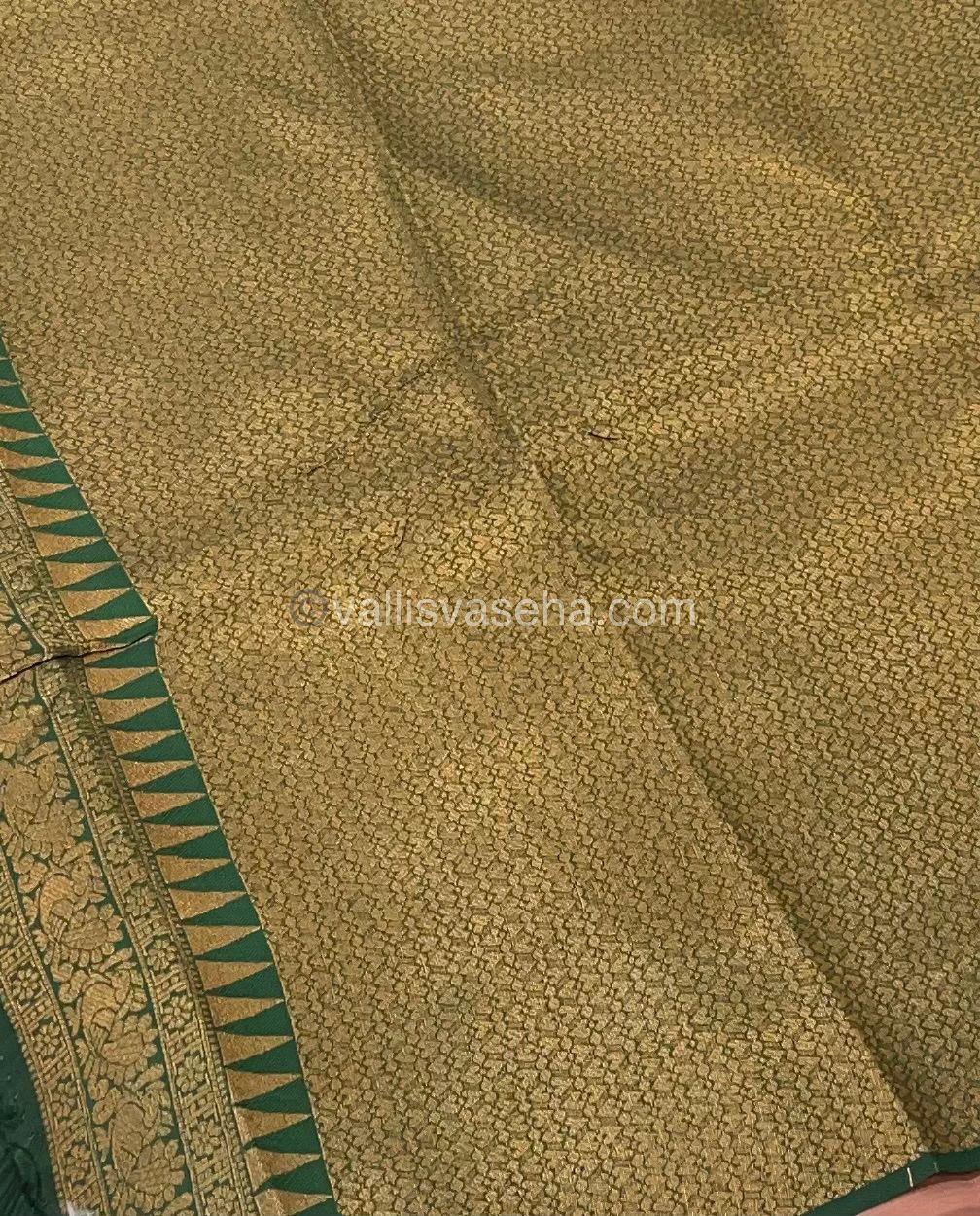 Kanchi Semi Silk - Peach with Green - Mayil & Chakkaram design - VVKSS001