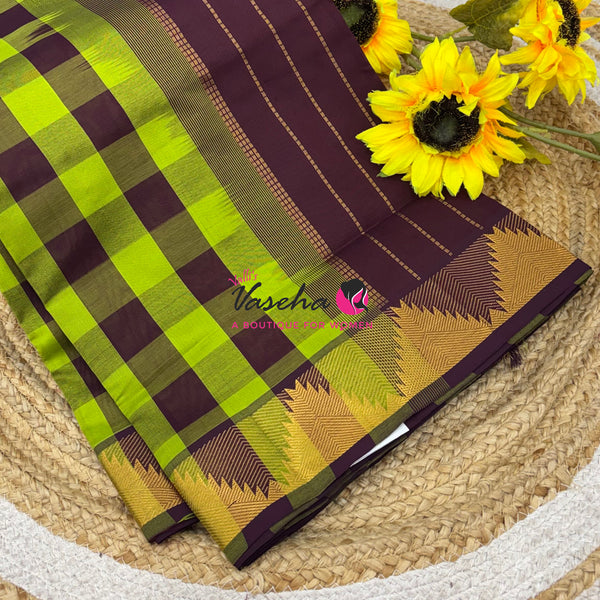 Semi Silk Cotton Saree |  Pazhum Pazhamum Checks Design |VVSSC018