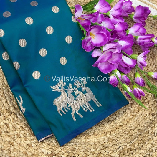 Semi Soft Silk - Deer Butta Border - Peacock Blue Shade -VVSSS017