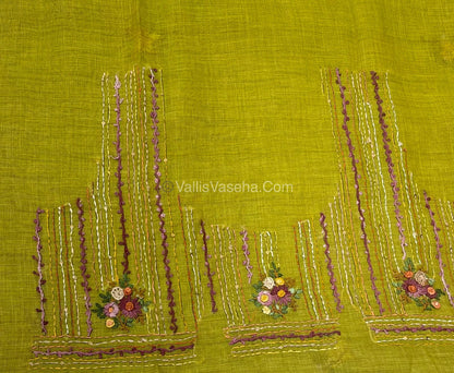 French Knot - Linen Tissue Saree - Green Shade - Heavy Work Blouse - VVLFN012