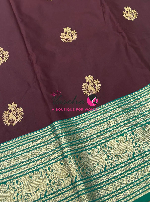 Semi Kanchi Silk  - Brown  & Ramar Green  - VVSKS007