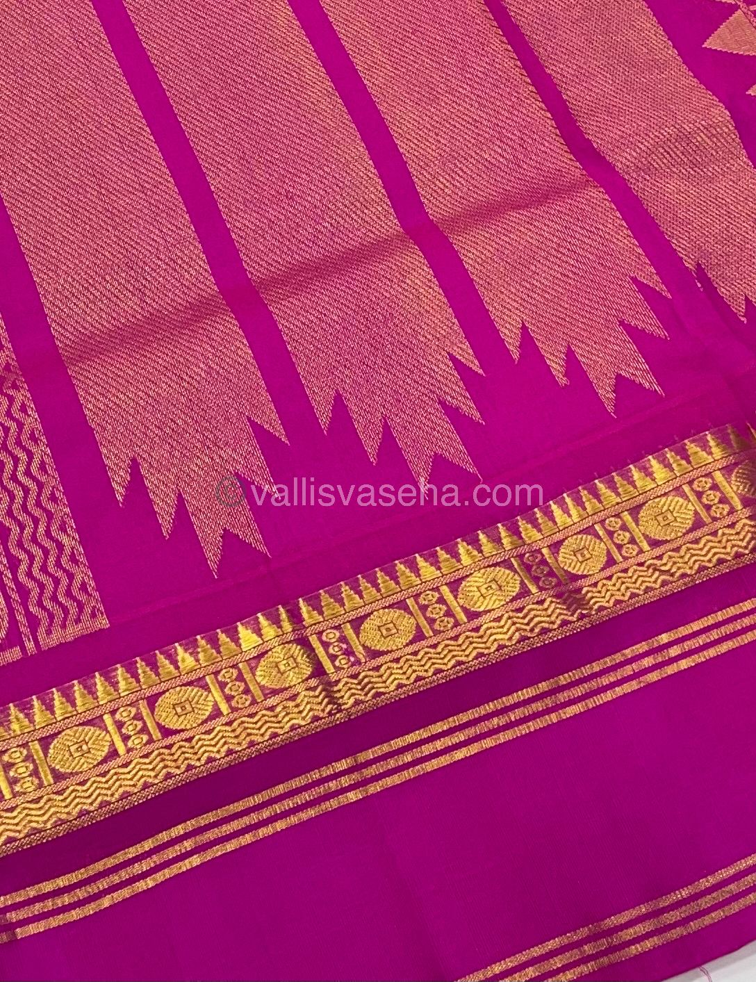 Pure Korvai Silk Cotton - Retta Petta Border - Cream( Half White )with Pink Combo - VVKSC010