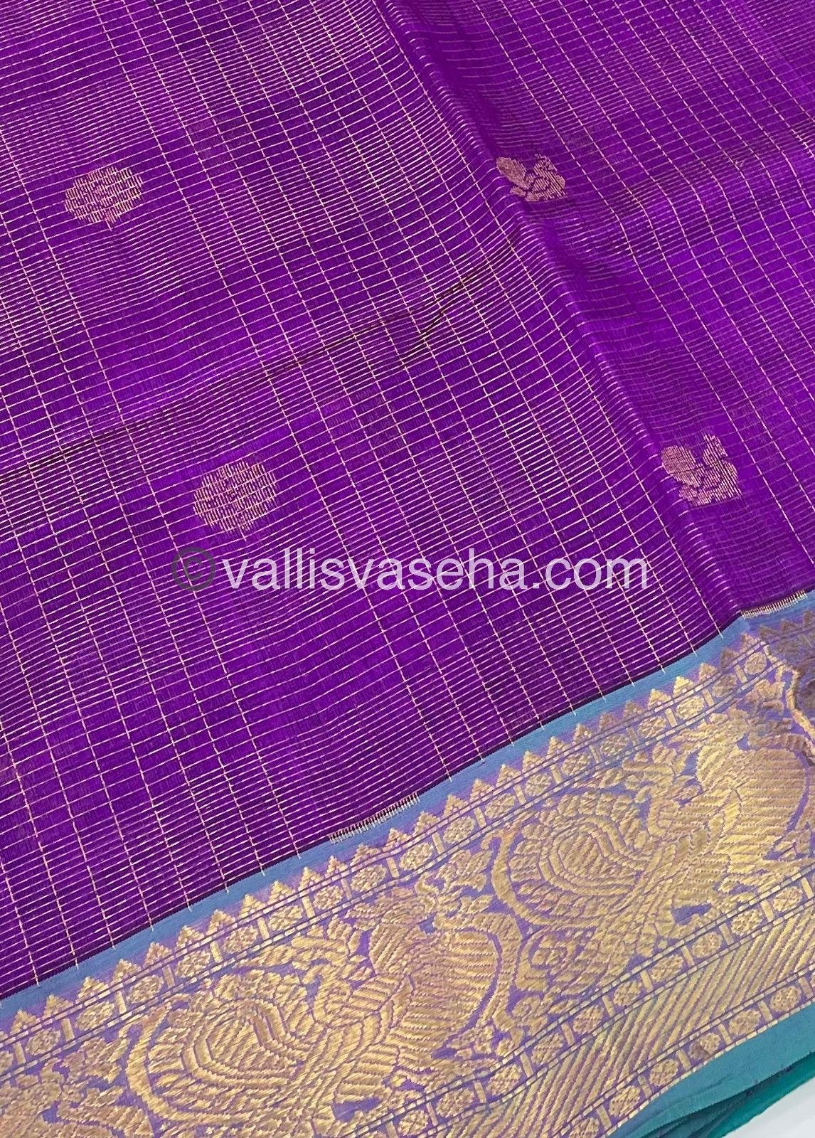 Pure Silk Cotton Saree - Vairavoosi checks - Mayil & Chakkaram - VVMCV002