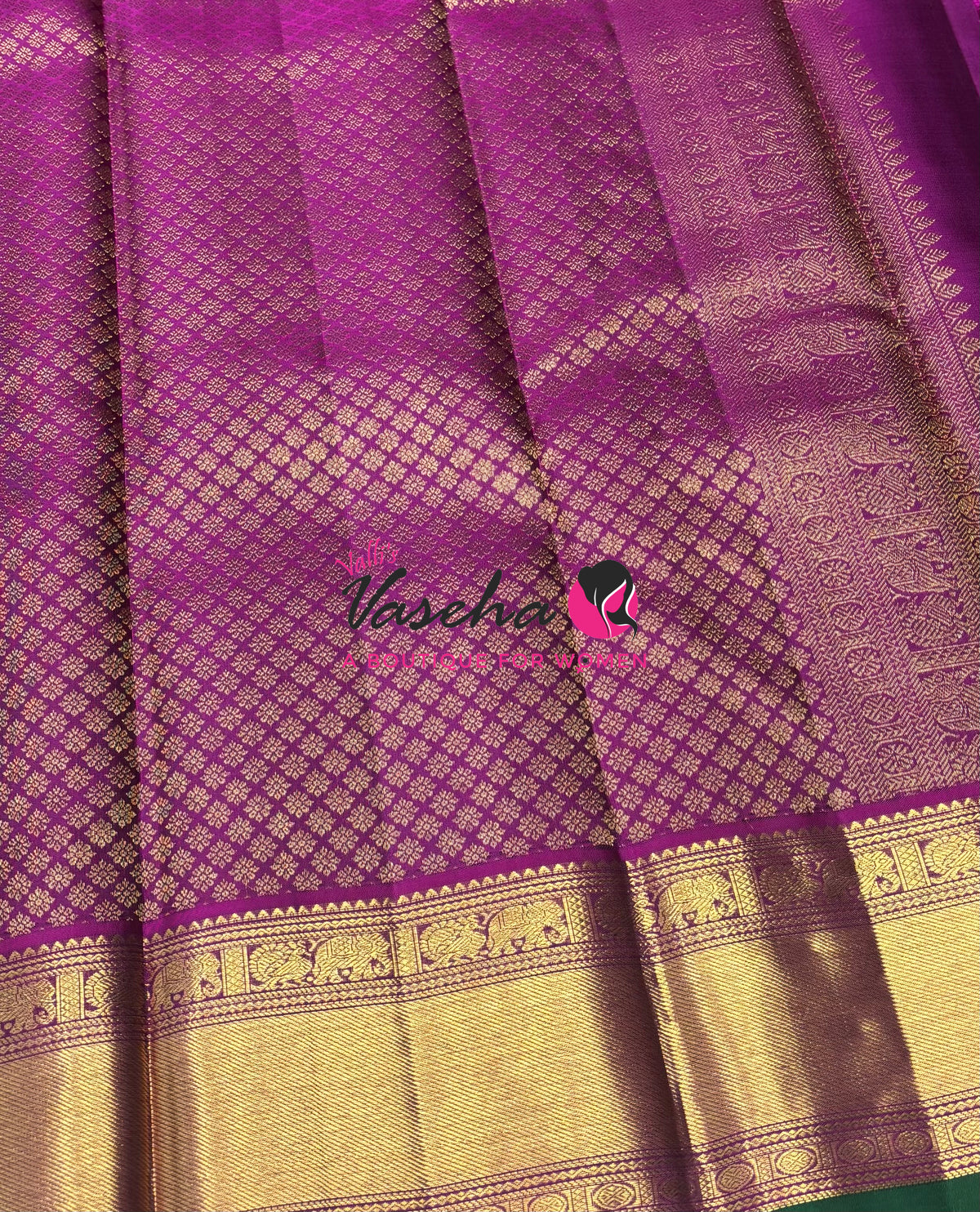 Pure Kanchipuram Silk Saree - Vairavoosi Design  - Mustard Yellow With Purplish Pink - VVPS059