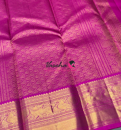 Pure Kanchipuram Silk Saree - Vairavoosi Design  - Purple & Pink Combo - VVPS059