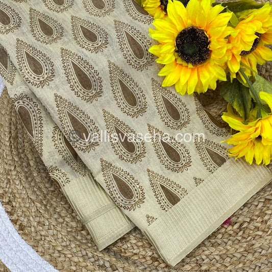 Semi Tussar Silk - Cream Shade - VVSTS006