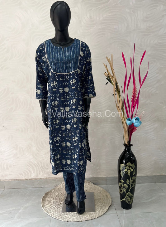 Trendy Printed  Cotton - Co-ord Set - Blue Shade - VVRCS001
