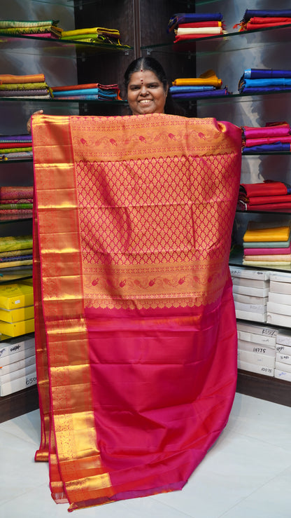 Pure Kanchipuram Silk Saree - Double tone Golden Yellow Shade with Pink - VVPS008