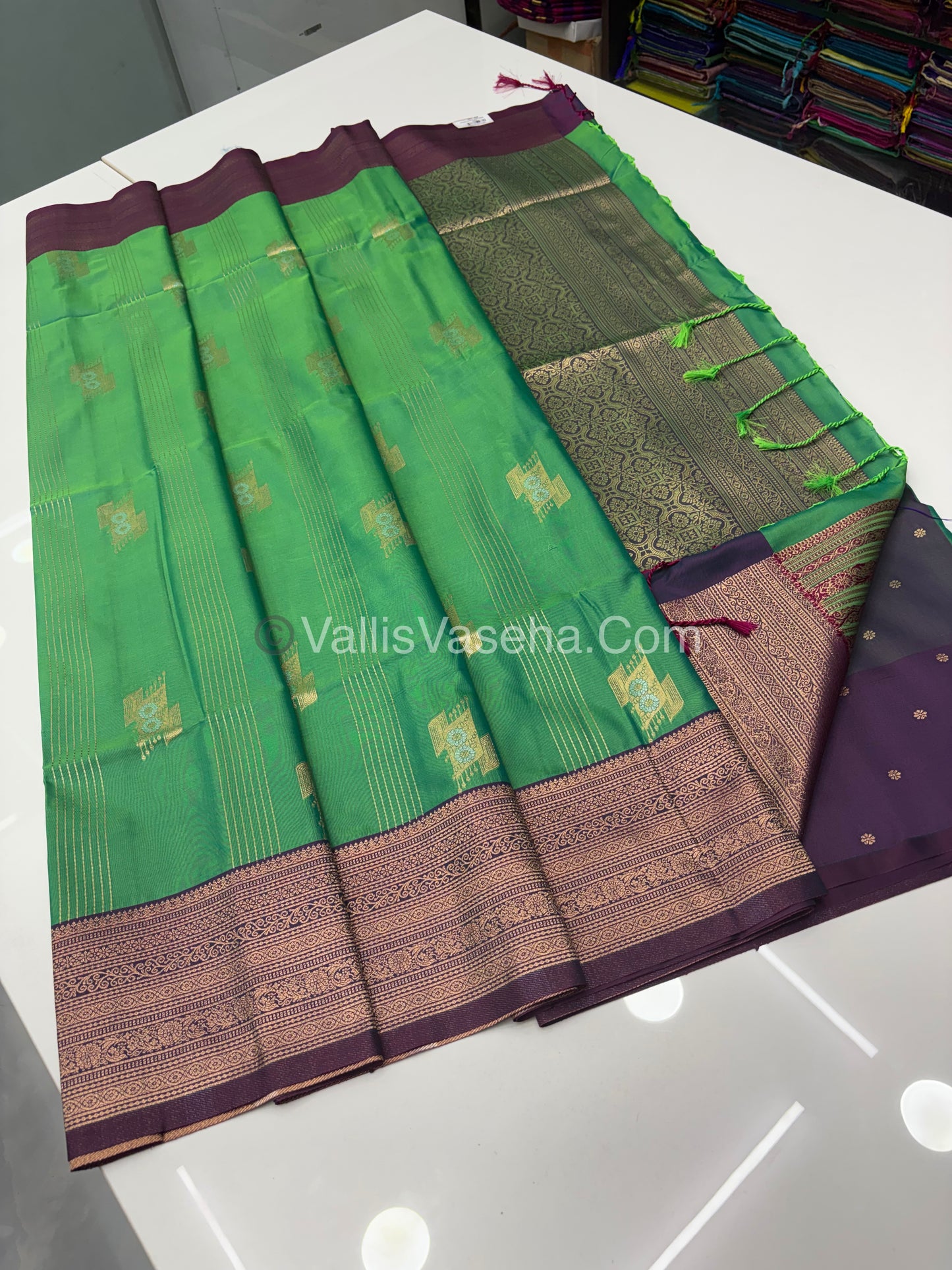 Semi Soft Silk - Green With Purple Shade -VVSSS032 - 9