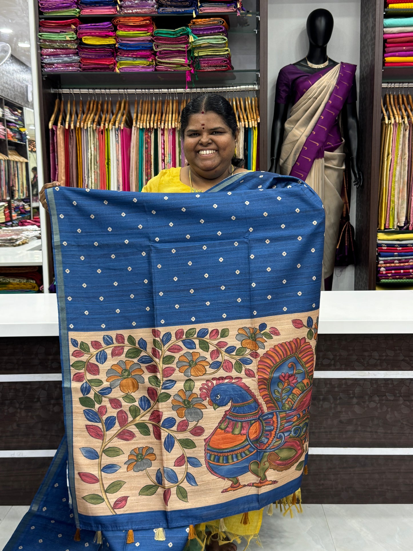 Semi Matka Tussar Silk Saree - Tie & Dye pattern - Blue Shade - VVSMT001