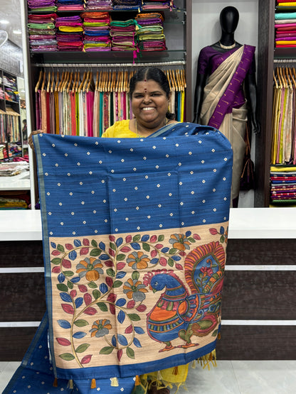 Semi Matka Tussar Silk Saree - Tie & Dye pattern - Blue Shade - VVSMT001