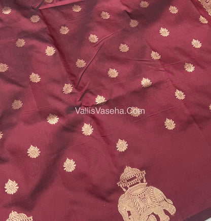 Semi Soft Silk - Elephant Butta Border - Maroon Shade -VVSSS011