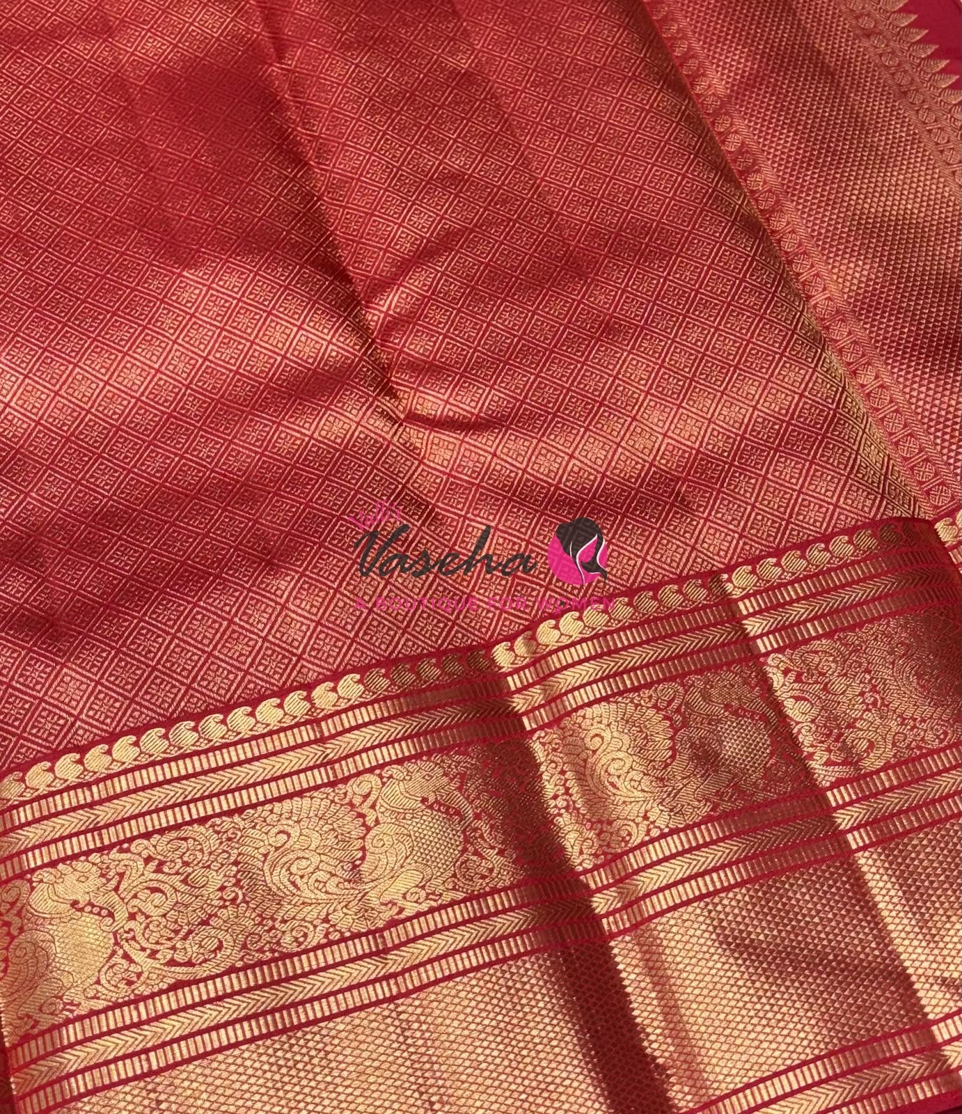 Pure Vintage Korvai Kanchipuram Silk Saree - Cream & Red Combo - VVPS049