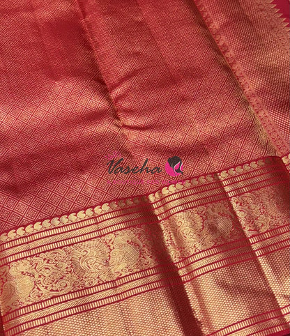 Pure Vintage Korvai Kanchipuram Silk Saree - Cream & Red Combo - VVPS049
