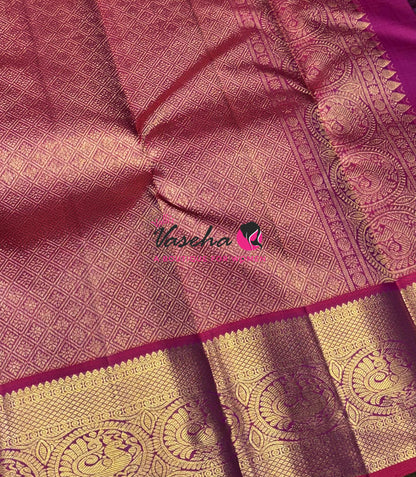 Pure Kanchipuram Silk Saree - Purple With Pinkish Red - VVPS097