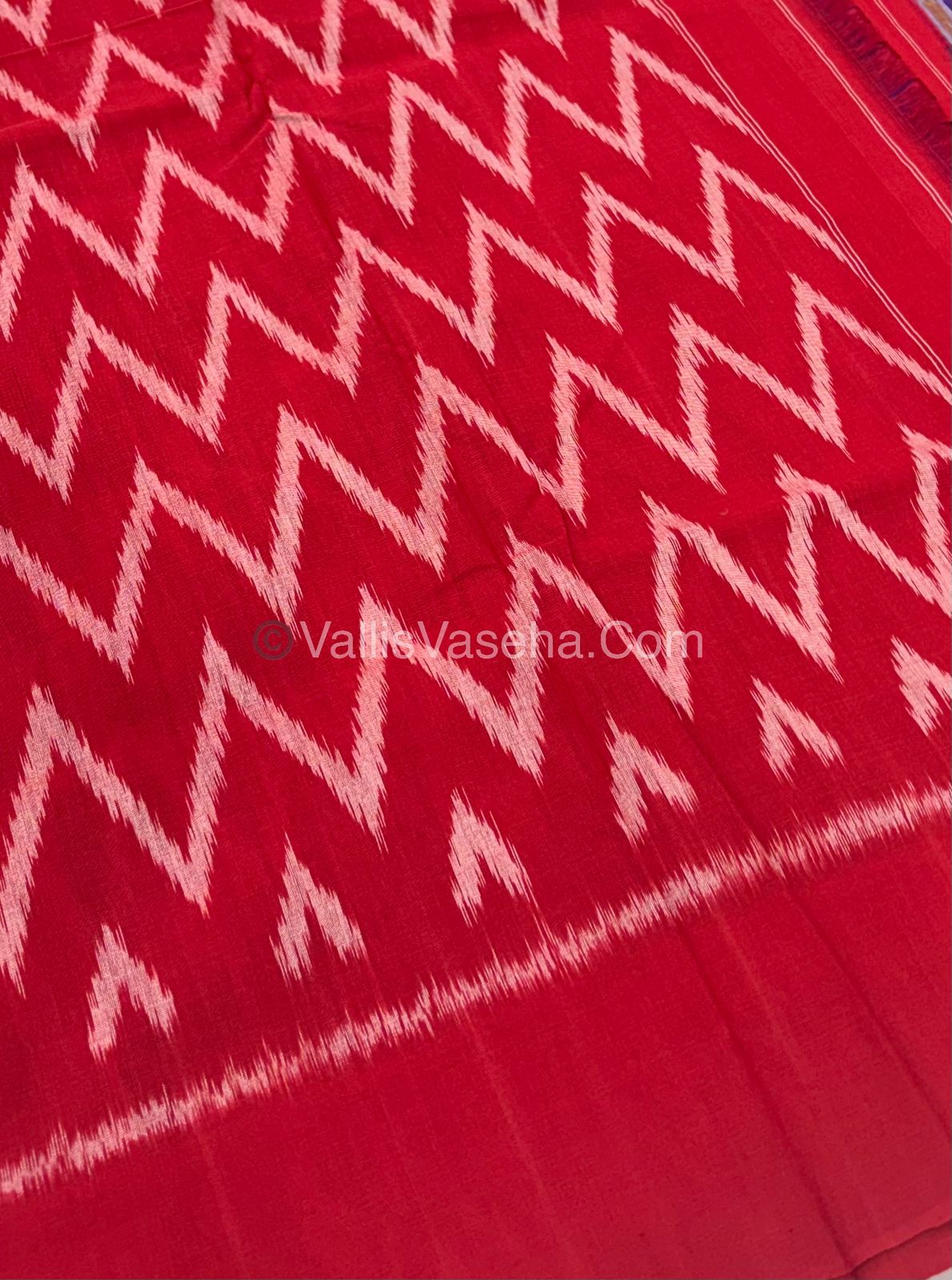 Double Ikkat Pure Cotton Saree - Purple With Red - VVIKS002