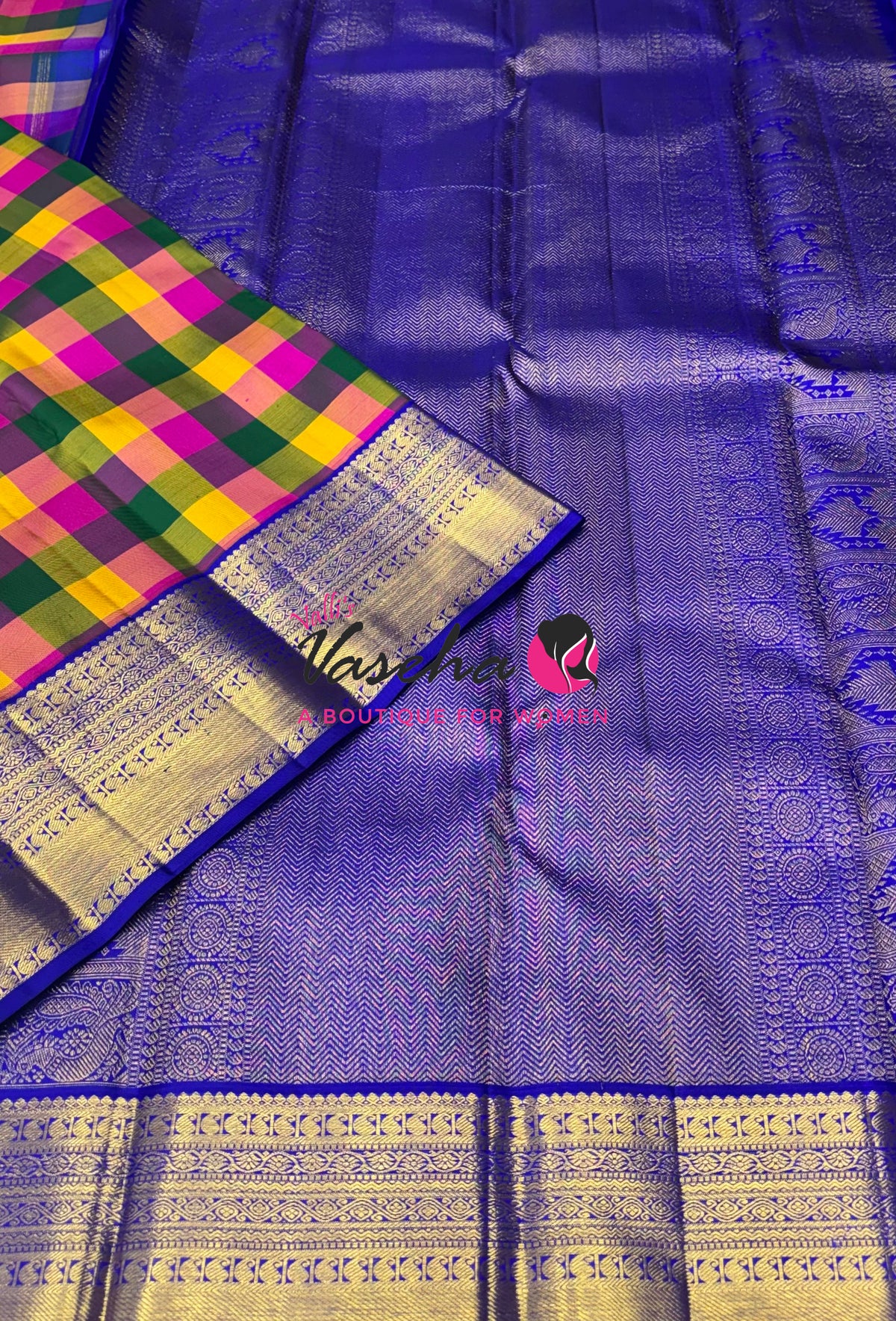 Pure Vintage Korvai Kanchipuram Silk Saree - Pazhum Pazhamum Checks - VVPS061