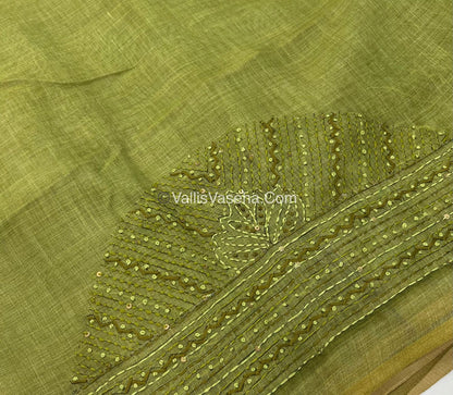 French Knot - Linen Tissue Saree -  Green shade - VVLFN004