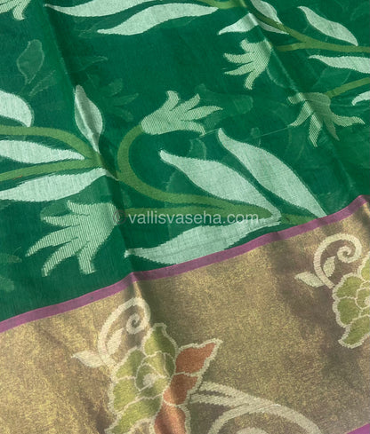 Banarasi Pochampally Weaving Semi Soft Cotton Saree - Green With Purplish Pink - VVBPS001