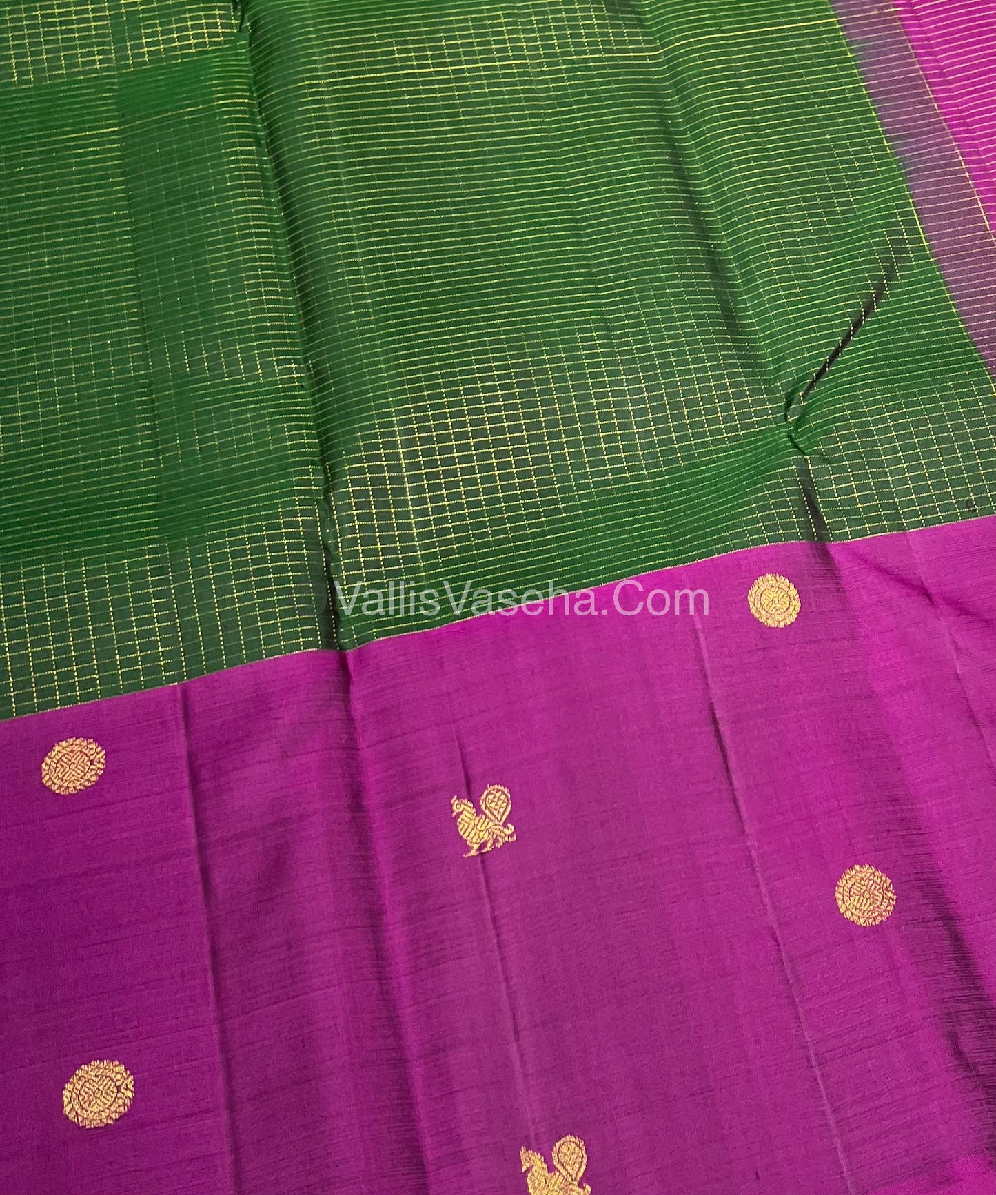 Pure Kanchipuram Silk Saree - Green & Purplish Pink Shade  - VVPS024