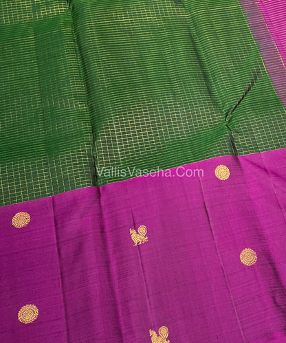 Pure Kanchipuram Silk Saree - Green & Purplish Pink Shade  - VVPS024