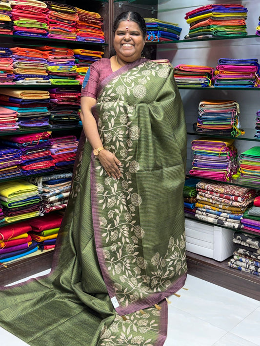 Art Tussar / Art Silk - Green & Brown - VVATS002