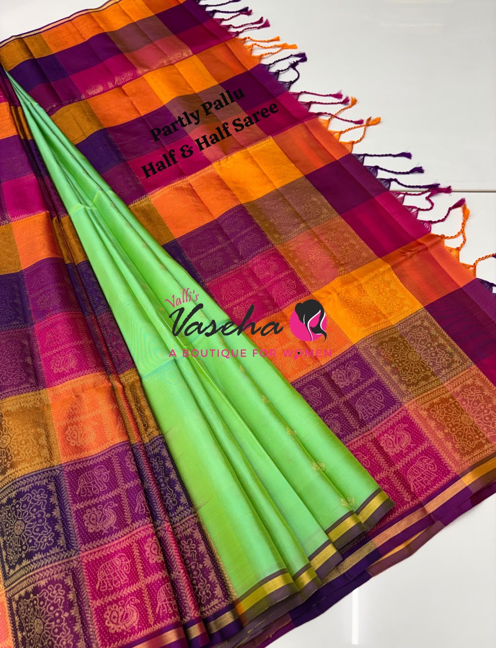 Pure Soft Silk Saree - Partly Pallu -  Half & Half Saree - VVPSS088