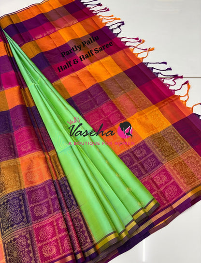 Pure Soft Silk Saree - Partly Pallu -  Half & Half Saree - VVPSS088