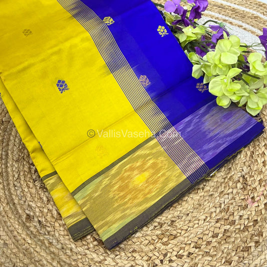 Semi Silk Cotton Saree - Yellow & Blue Combo - VVSSC001