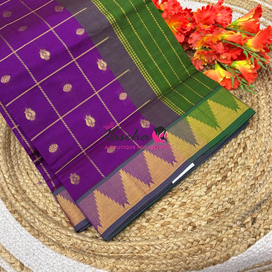 Semi Silk Cotton Saree - Checked Pattern with Butta  - VVSSC012