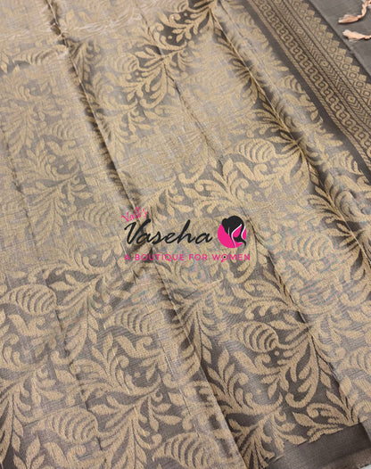 Half Mixed  Soft Silk Saree - Green & Grey - VVPSS073