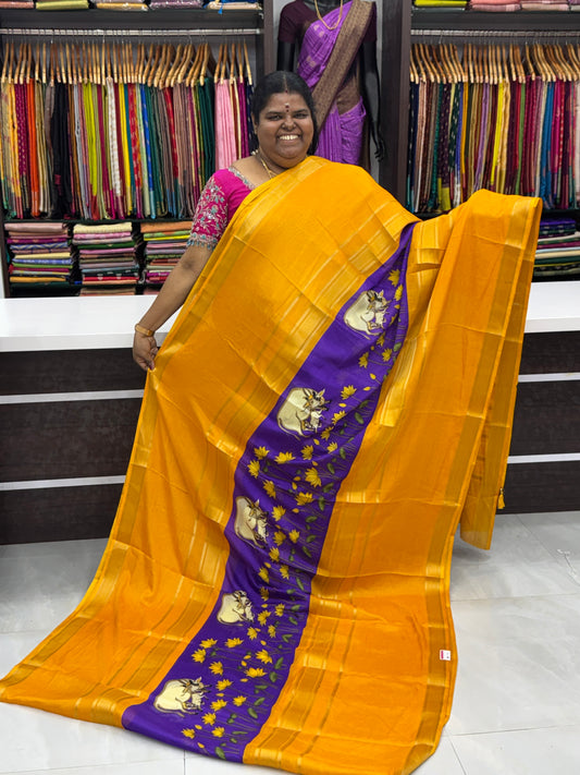 Semi Mysore Crepe Silk - Middle Pichwai Print - VVSMC001
