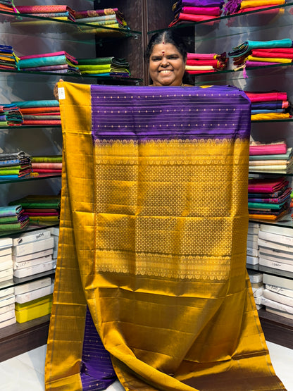 Pure Soft Silk Saree - Vaira Voosi Design - Purple & Mustard Yellow Combo - VVPSS021