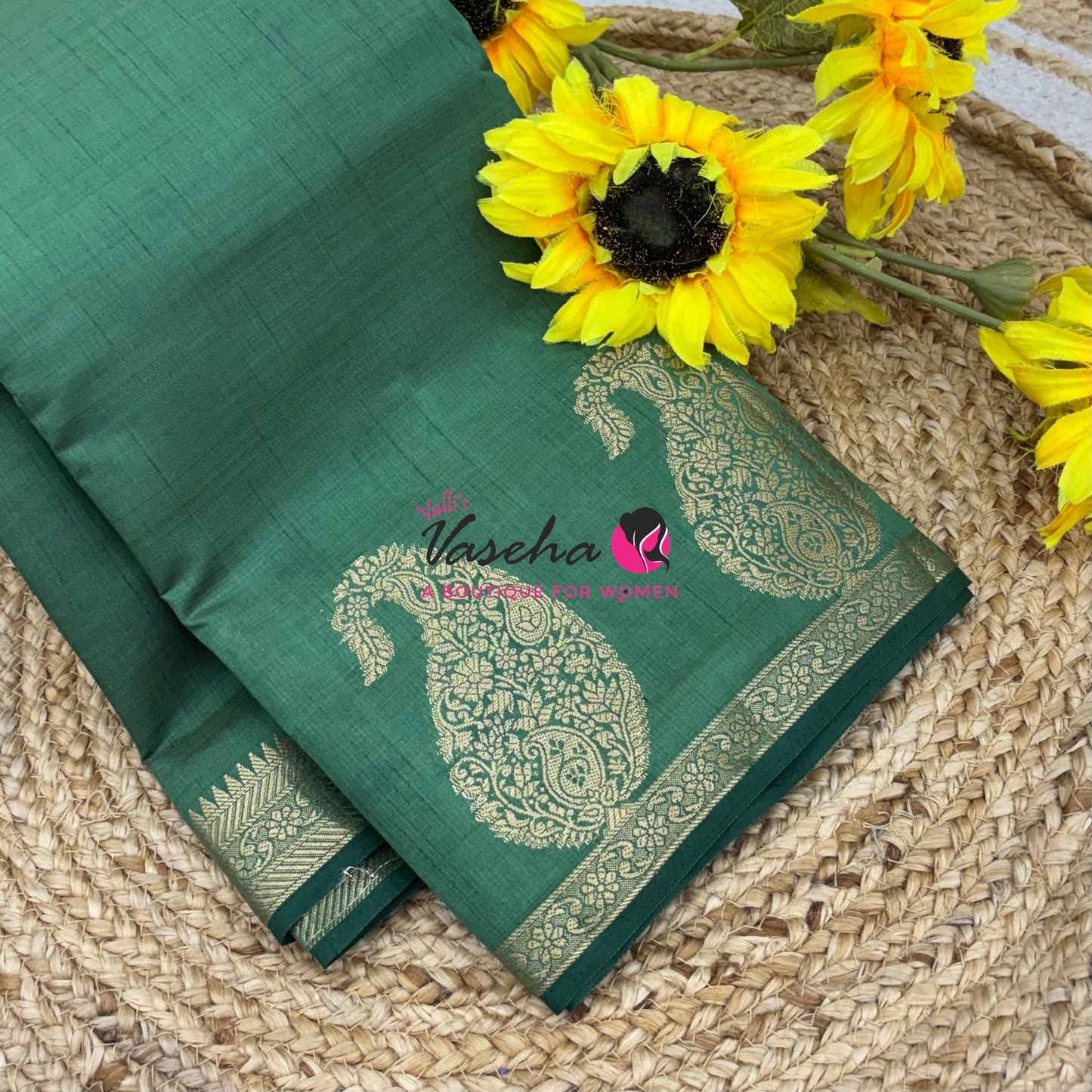 Semi Tussar Silk - Small Mango - Dark Green Shade - VVSTS002
