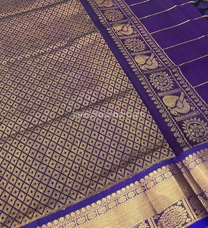 Pure Silk Cotton Saree - Mayil & Chakkaram Design - Blue With Dark Purple - VVMC001