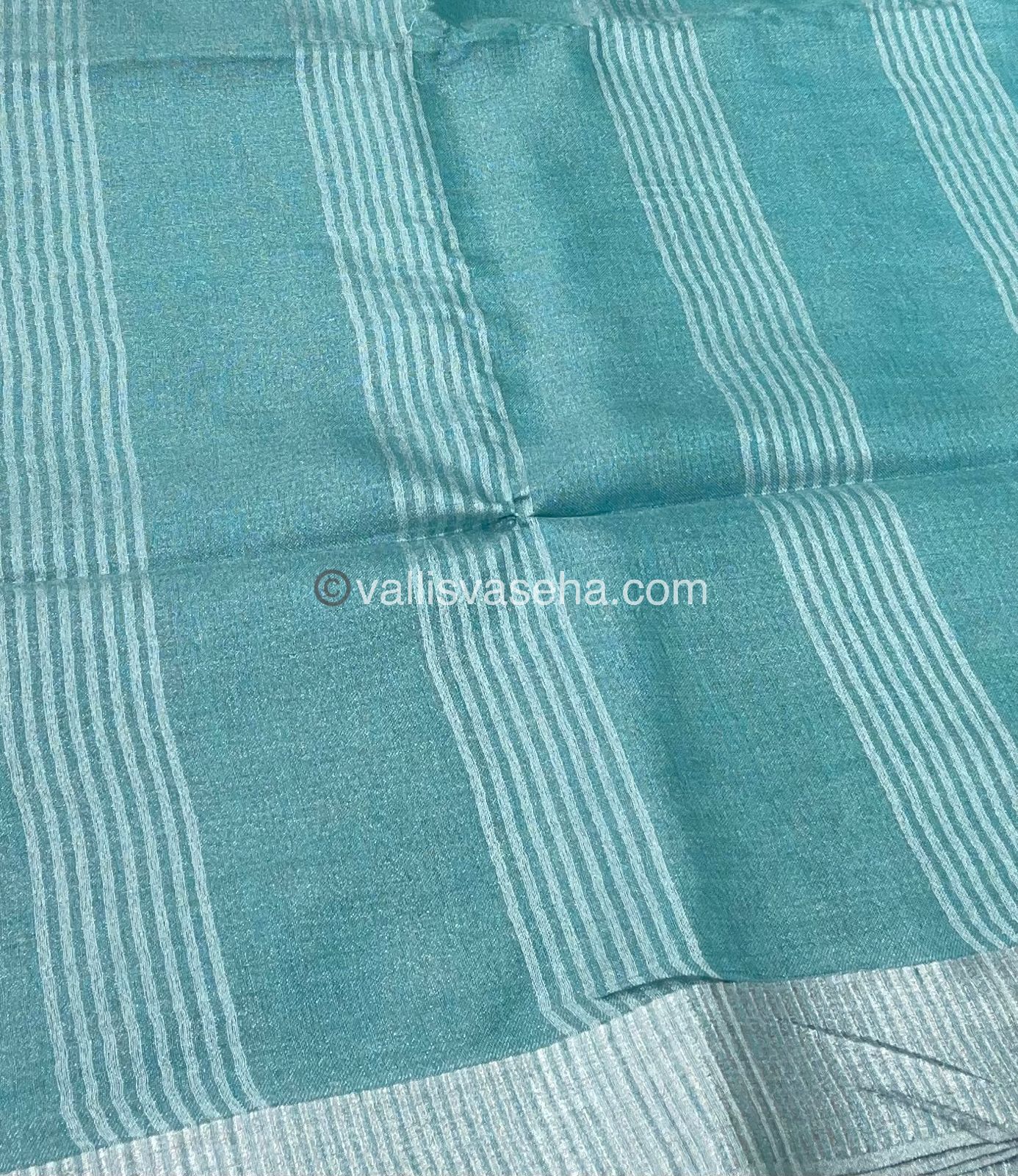 Tissue Linen Saree - Bluish Green - Double tone Shade - VVTLS001