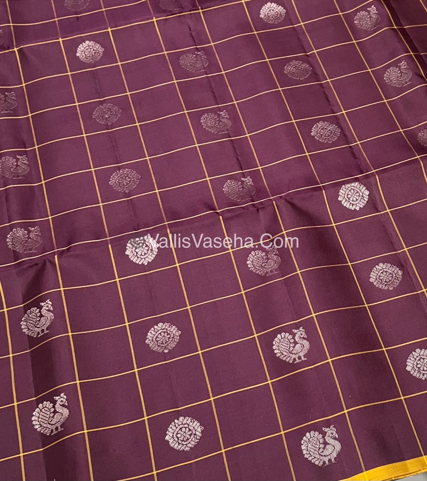 Pure Soft Silk Saree - Brownish Maroon & Yellow - VVPSS033