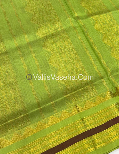 Pure Korvai Silk Cotton - Pink with Green - VVKSC025