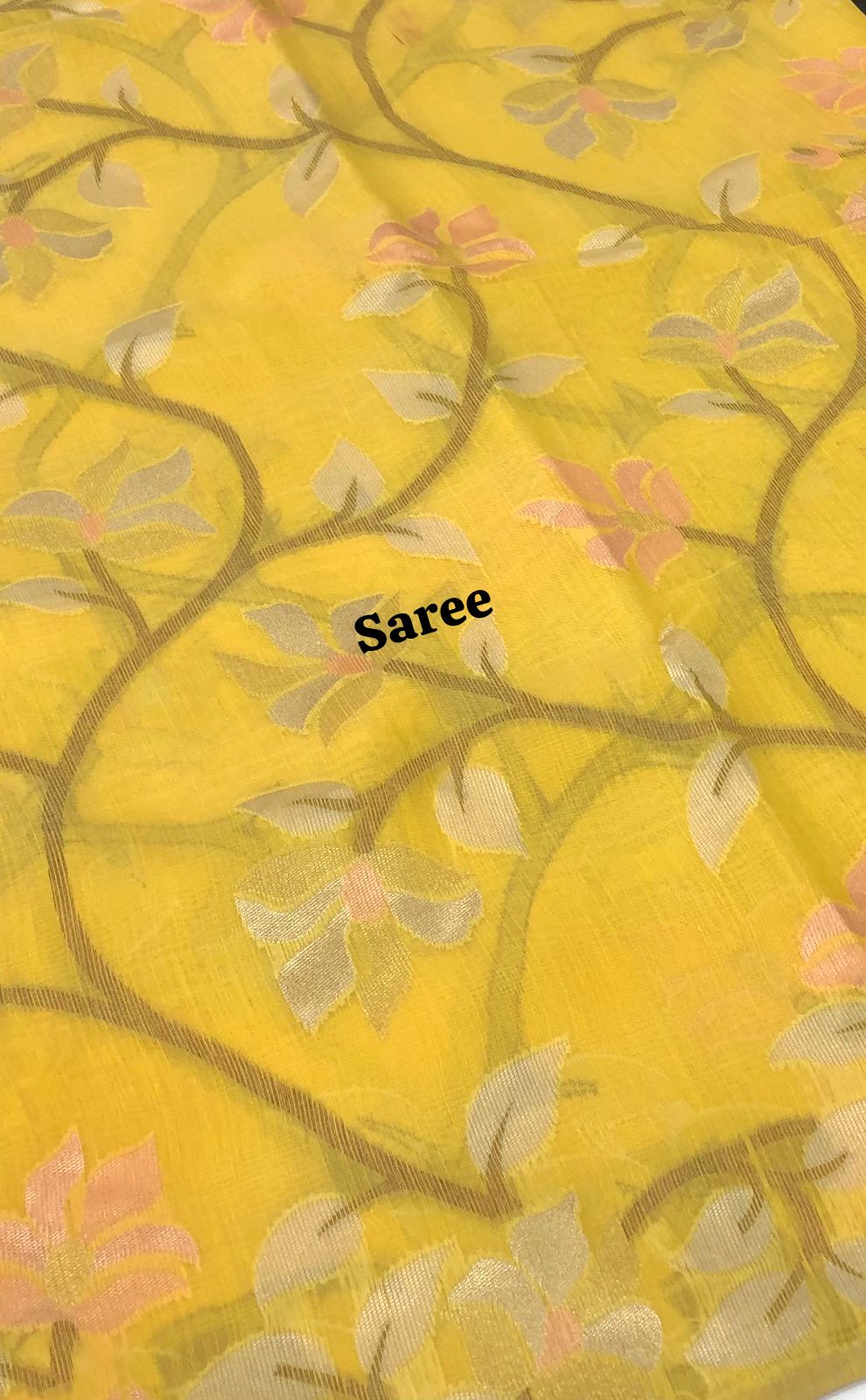 Semi Raw Silk with Jamdhani Design Weaving - Yellow Shade - VVRS001