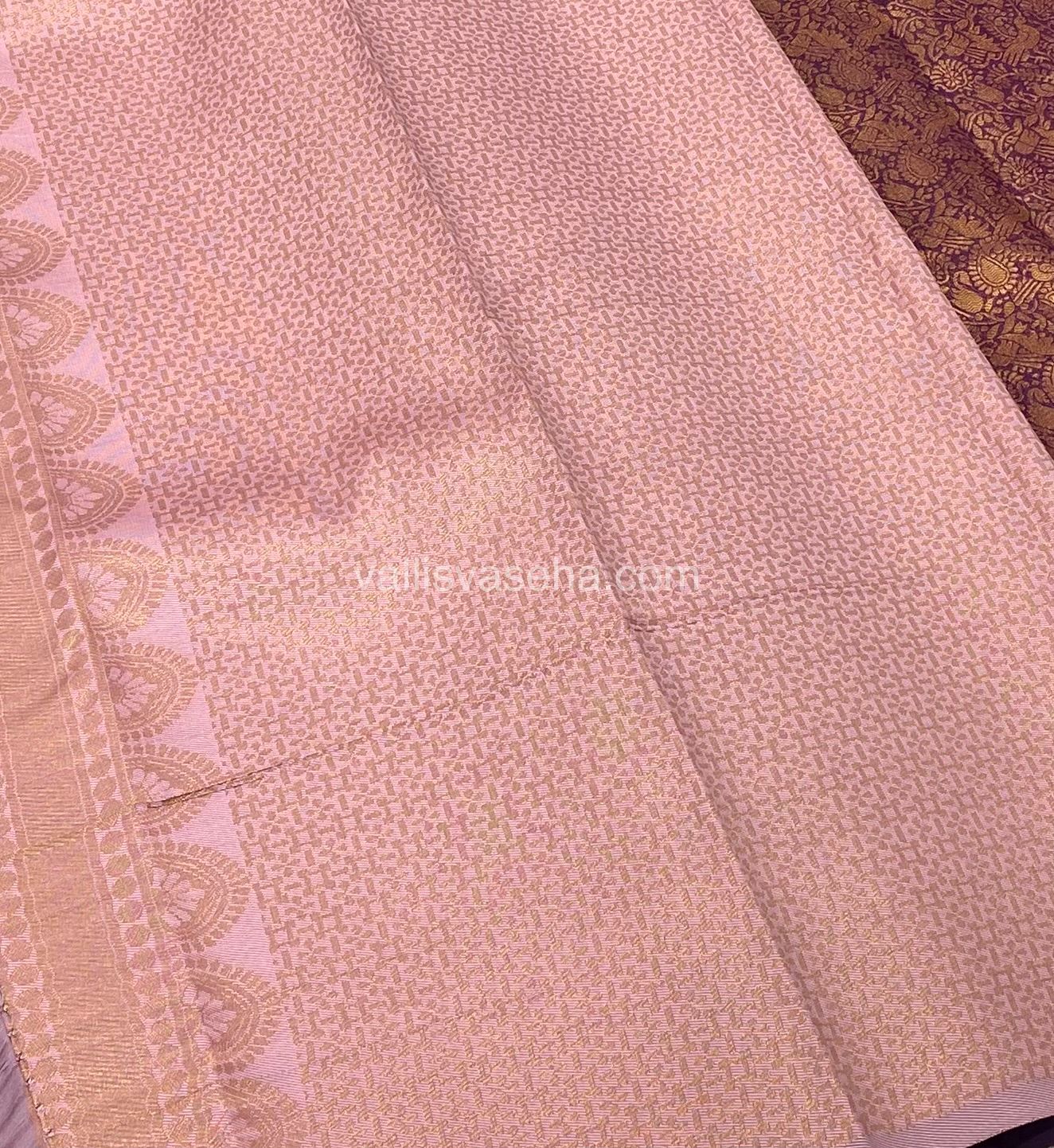 Kanchi Semi Silk - Wine With Baby Pink - Temple Border  - VVKSS001