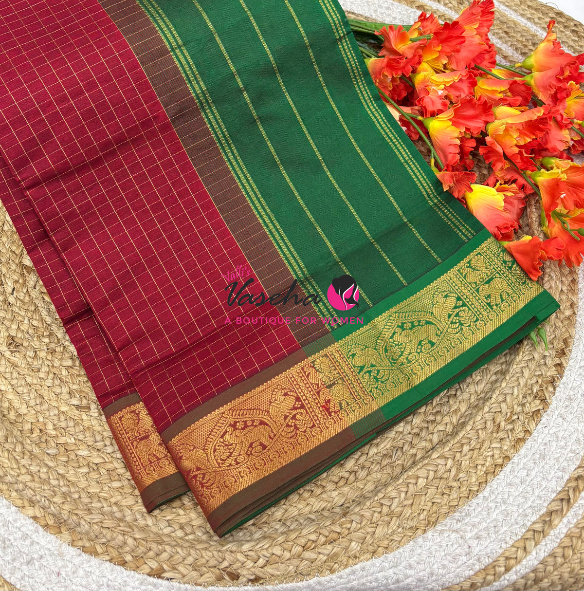 Semi Silk Cotton Saree - Checks Pattern - VVSSC019