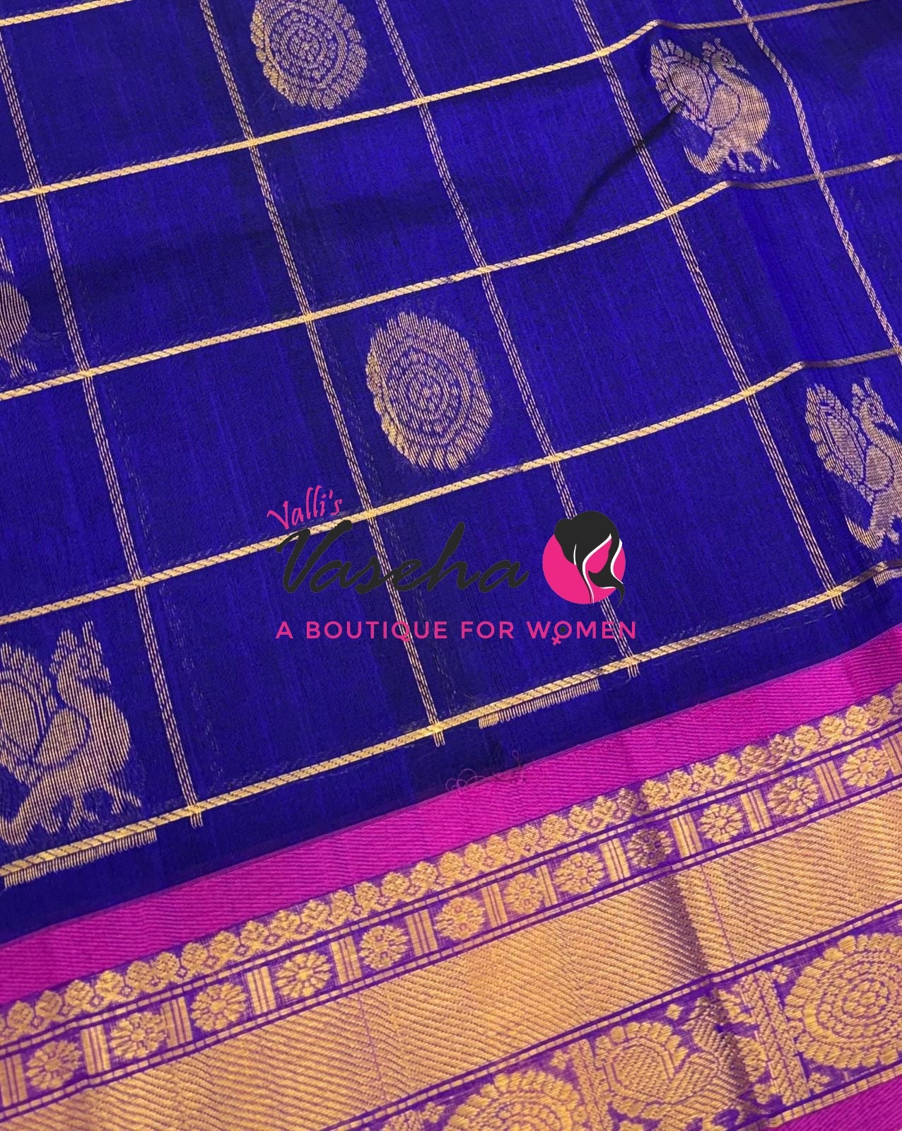 Pure Silk Cotton Saree - Mayil & Chakkaram Design - Blue With Pink Shade - VVMC001