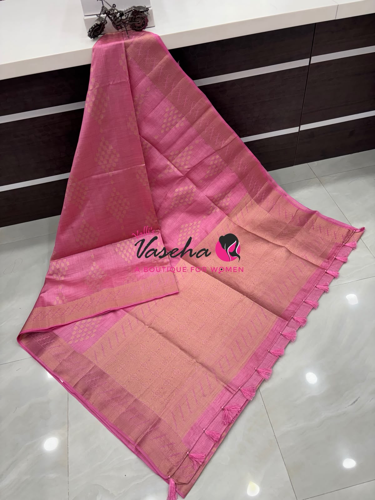 Semi Tussar Silk - Grand Pallu  - Pink Shade - VVSTS071