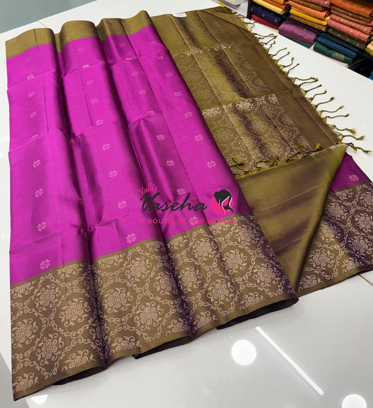 Pure Soft Silk Saree - Pink & Mahendi Green - VVPSS126